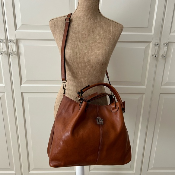 Pratesi Luggage Brown Leather Tote Bag With Crossbody Strap - Picture 4 of 12